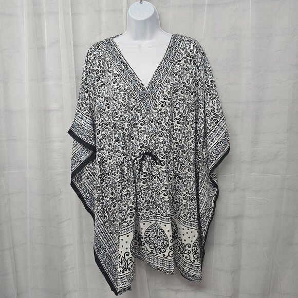 Piel Blue Black Peasant Blouse Swim Cover Boho Beach Festival OSFA - Picture 10 of 10